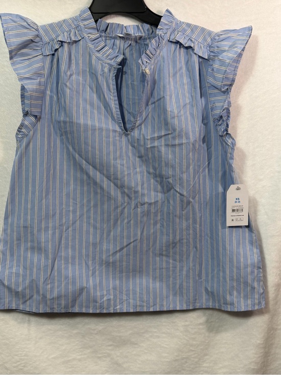 Tops - Blue Striped Ruffle Sleeve Blouse